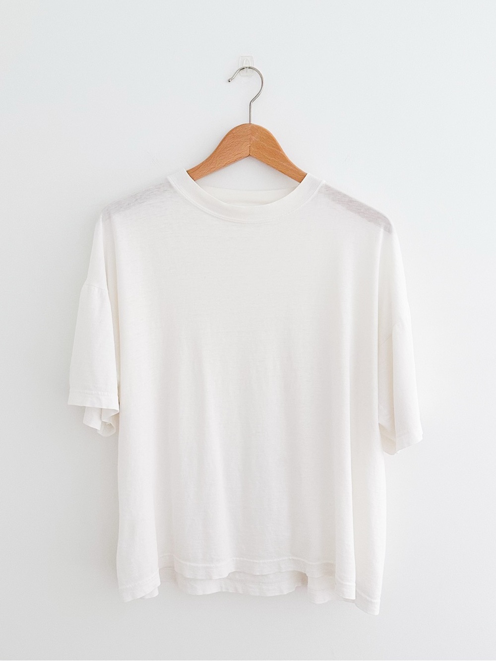 Vintage White Cotton High Neck Boxy Oversized Tee Minimalist Knit Normcore Layer